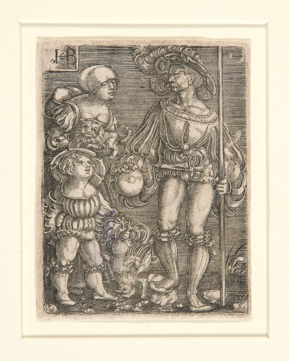 Voetsoldaat met vrouw en kind door Jacob Binck