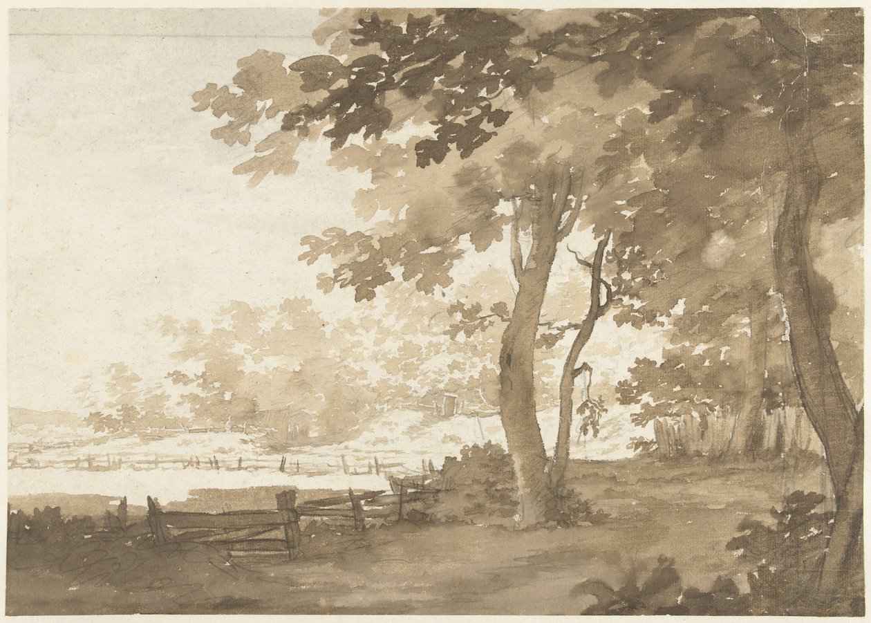 Landschap met een weg onder bomen door Jacob  Cats