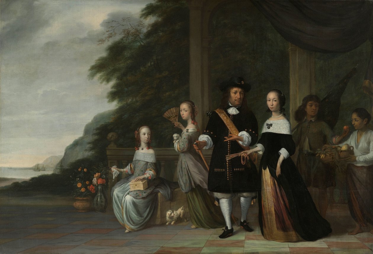 Pieter Cnoll en Cornelia van Nijenrode, hun twee dochters Catharina en Hester, de tot slaaf gemaakte Surapati en een tot slaaf gemaakte vrouw door Jacob Coeman