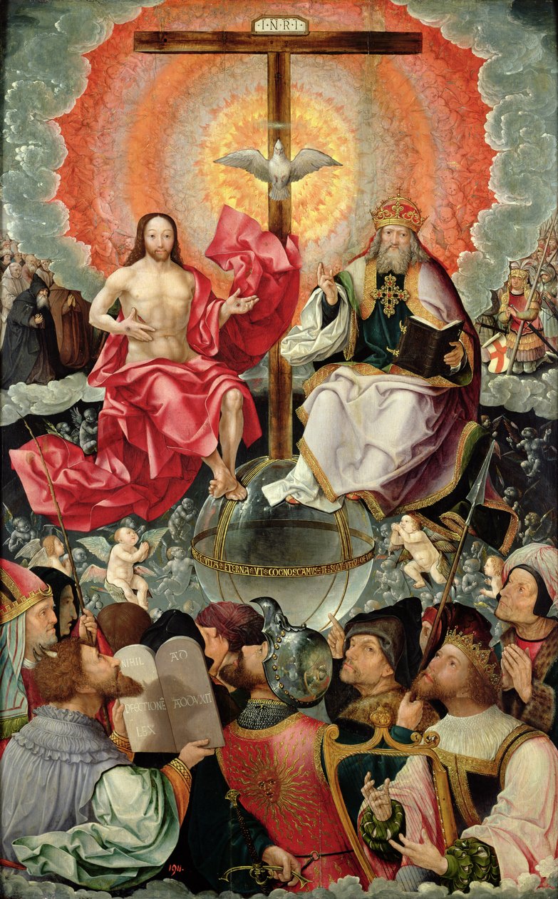 Middenpaneel van drieluik met aanbidding van de Drie-eenheid door Jacob Cornelisz van Oostsanen