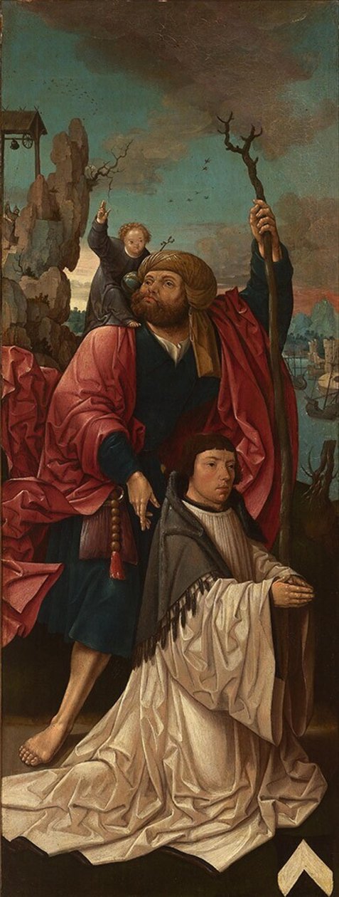 Dutch: De H. Christoforus met een stichter Canon Dirk Willemsz van Rietwijk with Saint Christopher door Jacob Cornelisz van Oostsanen