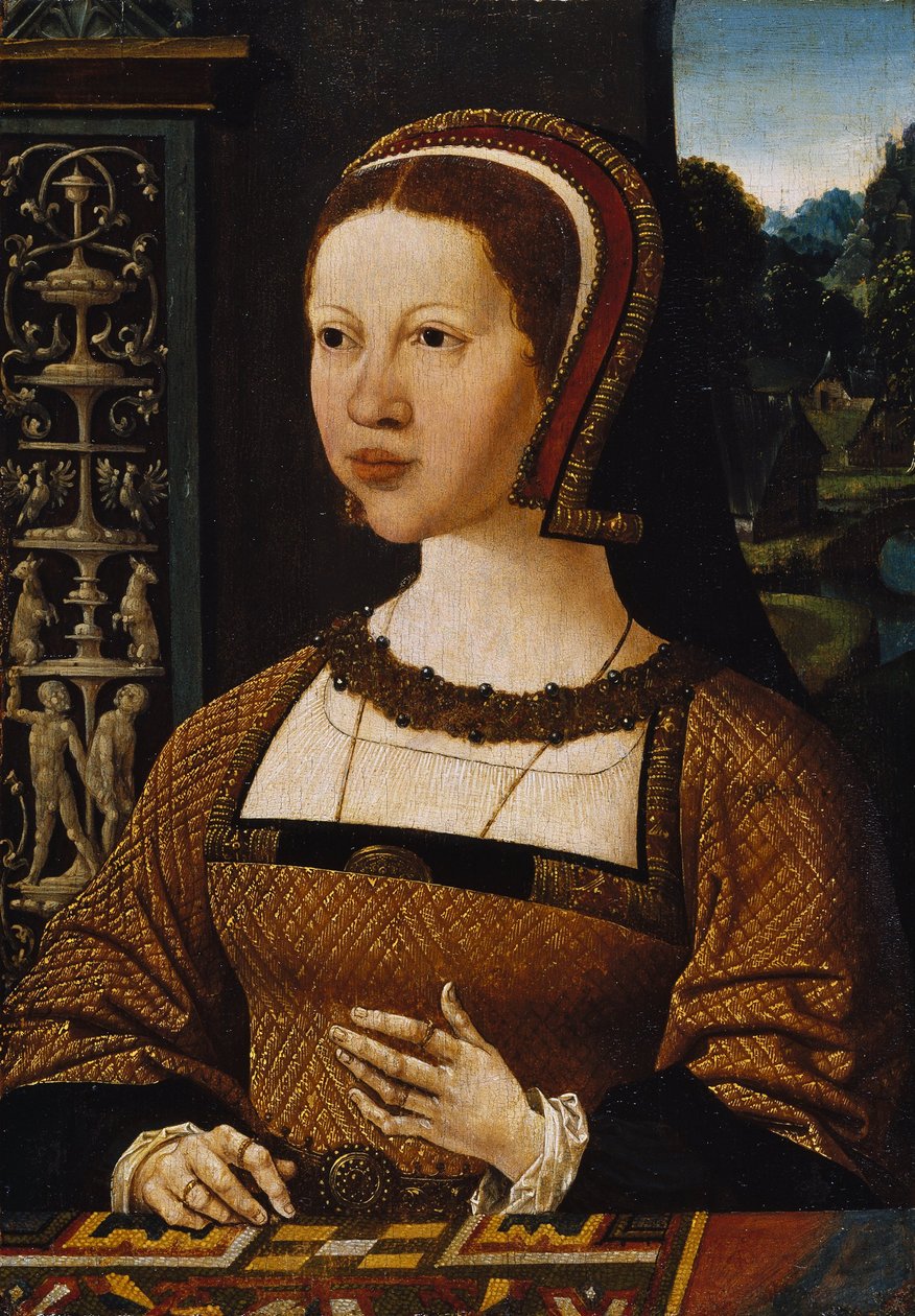 Dutch: Portret van een vrouw (koningin Isabella van Denemarken) Portrait of a Woman possibly Elizabeth of Denmark door Jacob Cornelisz van Oostsanen
