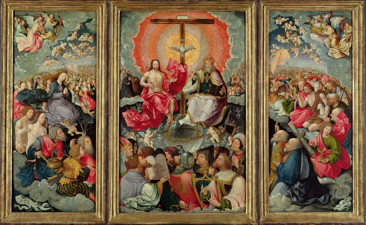 Drieluik met aanbidding van de Drie-eenheid door Jacob Cornelisz van Oostsanen