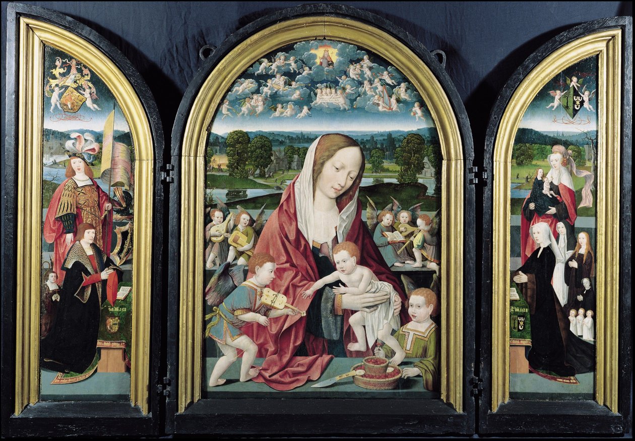 Maagd en Kind met Muziekmakende Engelen en de familie Sampsons-Coolen, Drieluik, 1500-1525 door Jacob Cornelisz van Oostsanen