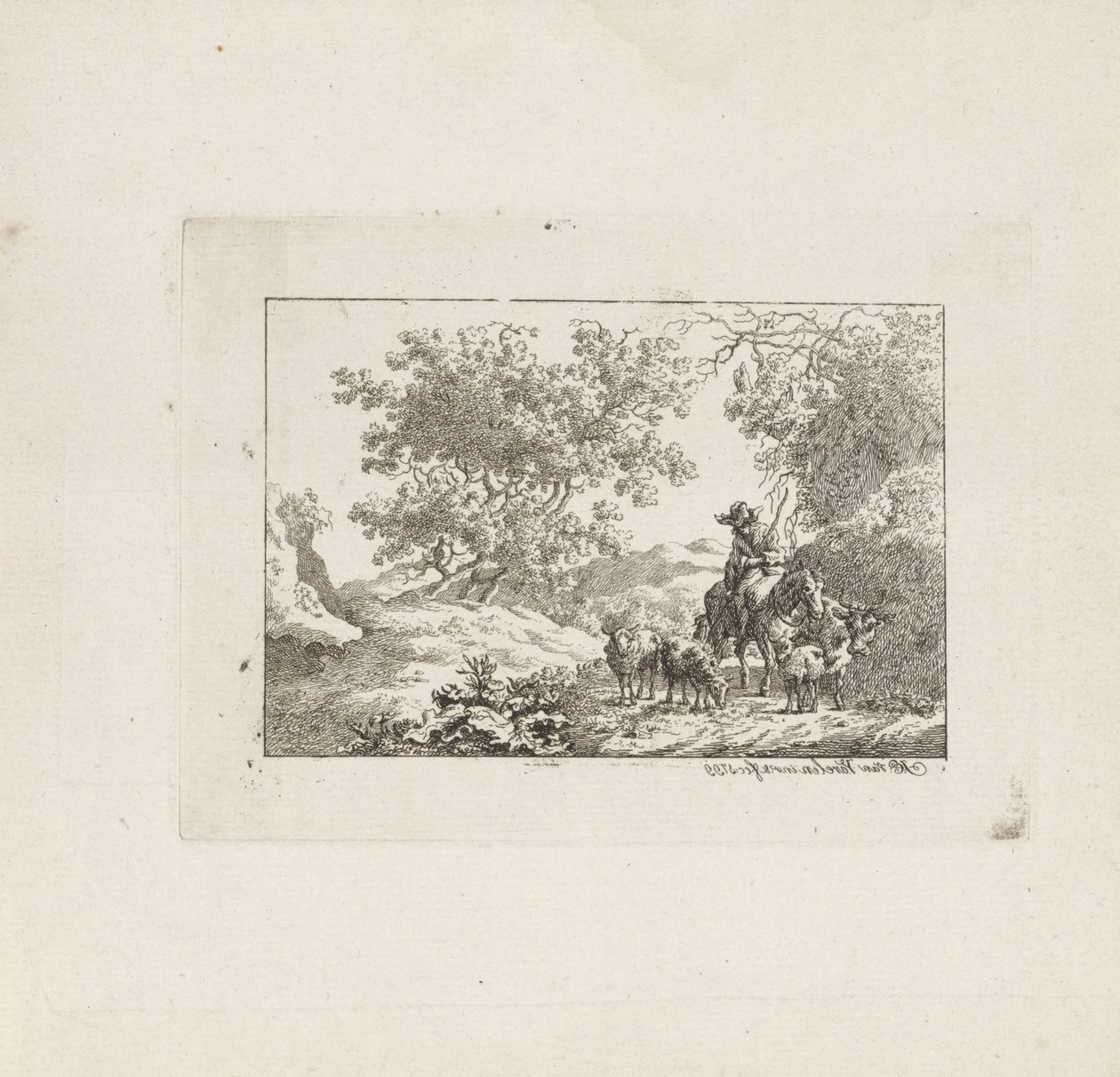 Herder te paard met kudde door Jacob Elias van Varelen
