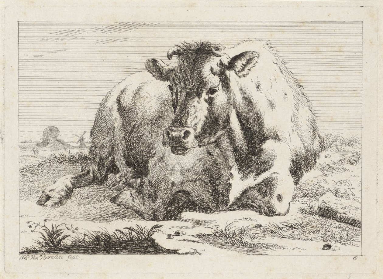 Liggende koe door Jacob Elias van Varelen