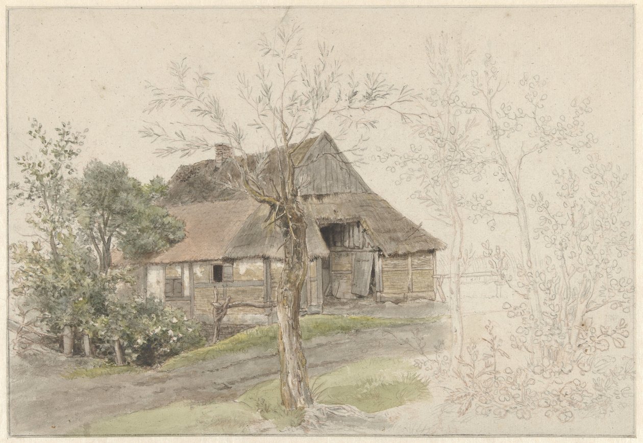 Boerenhuis met bomen te Delden door Jacob Ernst Marcus