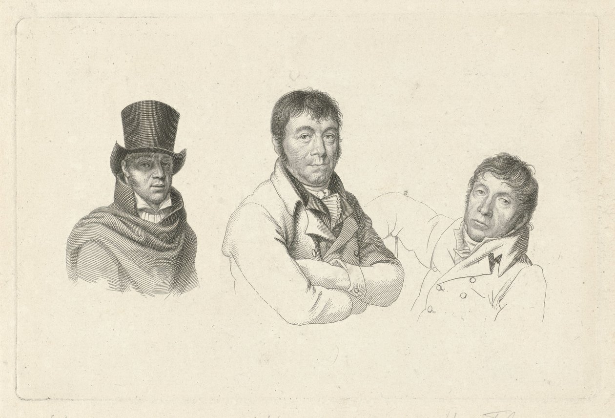 Portretten van Jan Kamphuysen, Dirk Versteegh en Hendrik de Flines door Jacob Ernst Marcus