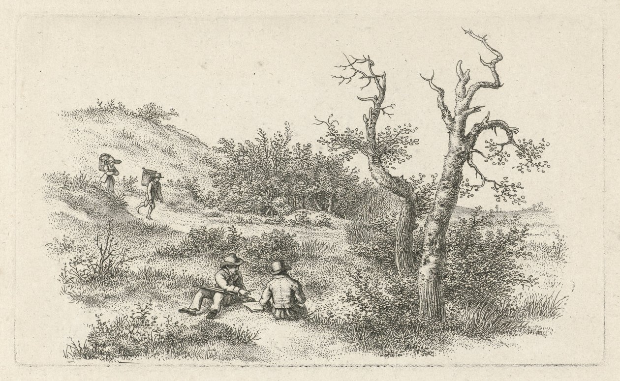 Tekenaars in een duinlandschap door Jacob Ernst Marcus