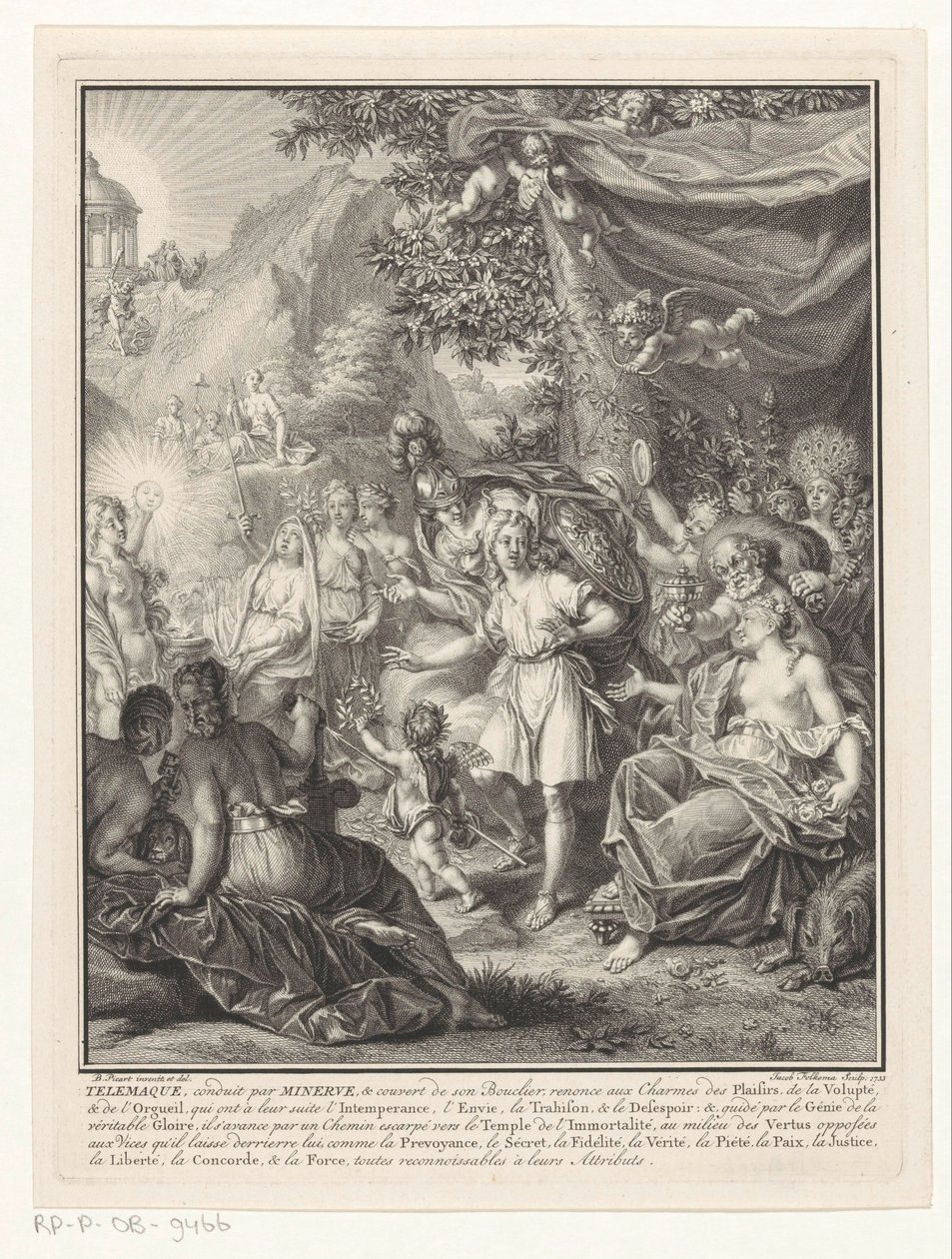 Allegorische voorstelling met Telemachus en Minerva door Jacob Folkema