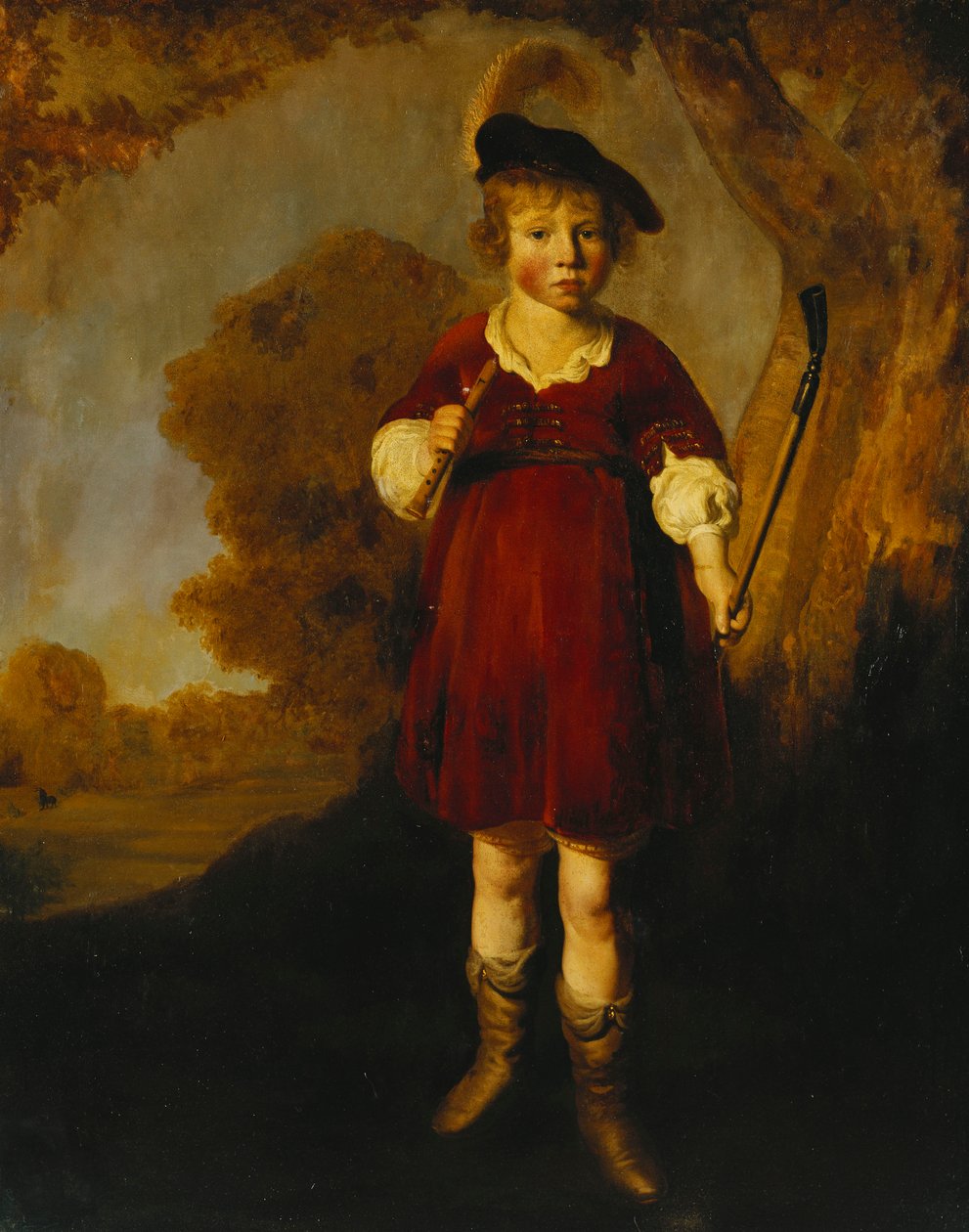 Portret van een jonge jongen als herder, staand in volle lengte, in een landschap door Jacob Gerritsz Cuyp