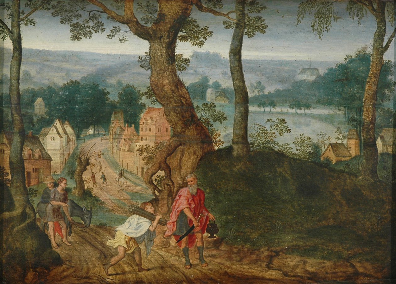 Landschap met Abraham en Isaac door Jacob Grimmer
