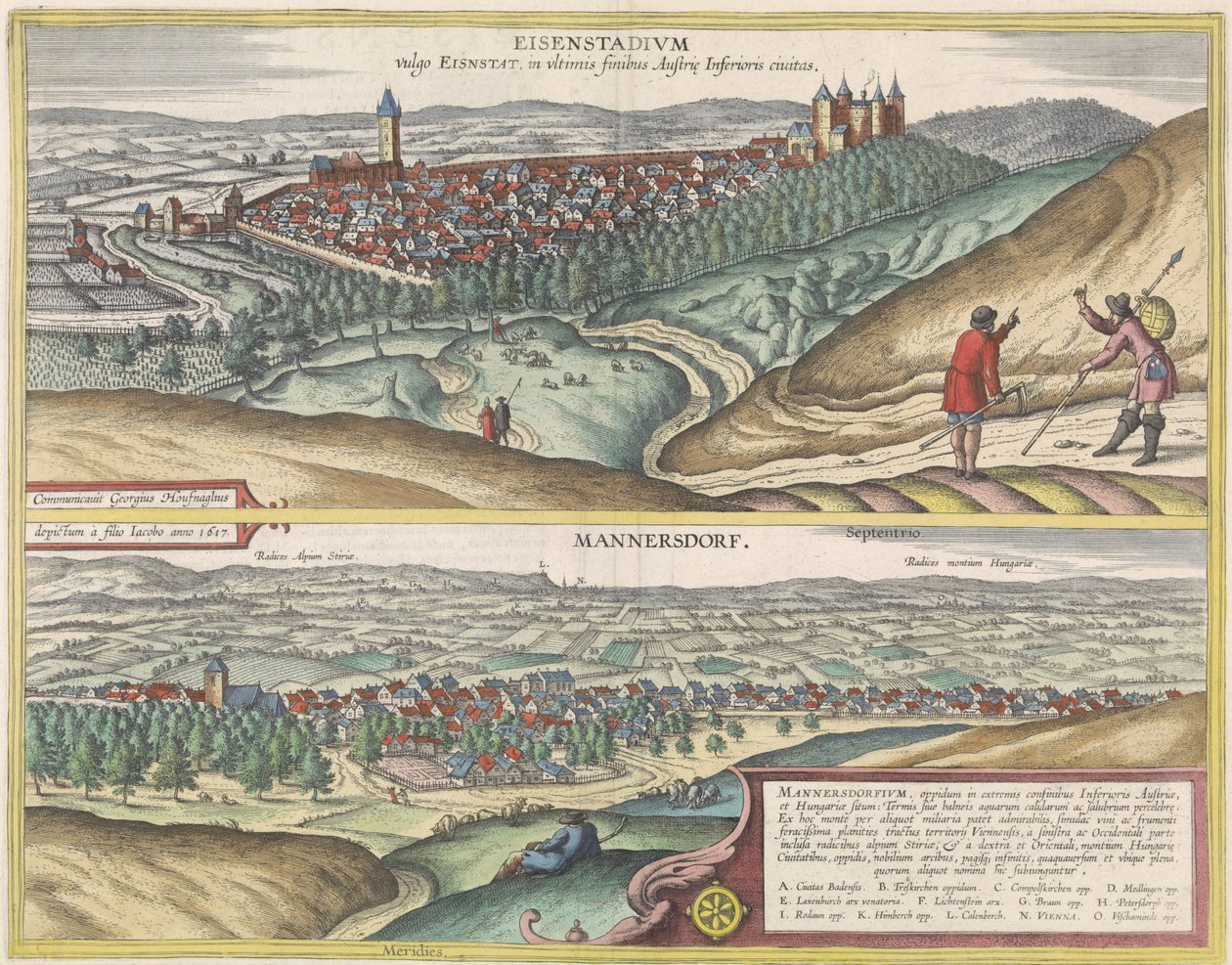 Gezichten op Eisenstad en Mannersdorf door Jacob Hoefnagel