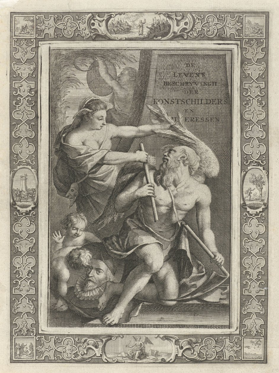 Verbeelding temt Vader Tijd Titelpagina voor: J.C. Weyerman. De levens-beschrijvingen der Nederlandsche konst-schilders en konst-schilderessen, 1729 door Jacob Houbraken
