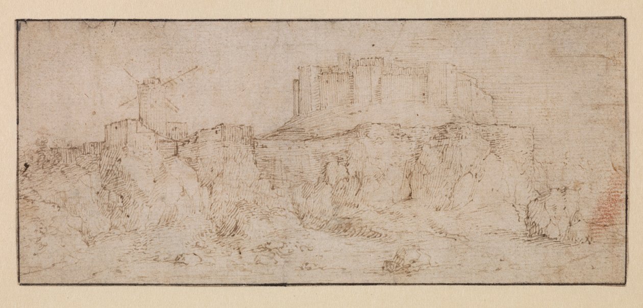 Landschap met een kasteel op een rots door Jacob I (attr.to) Savery