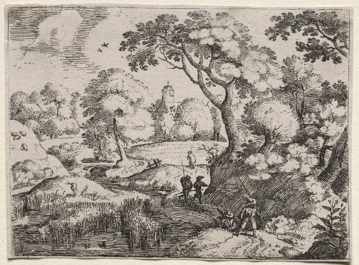 Zes Landschappen: Pad Tussen Moeras en Beboste Oever, ca. 1595 door Jacob I Savery