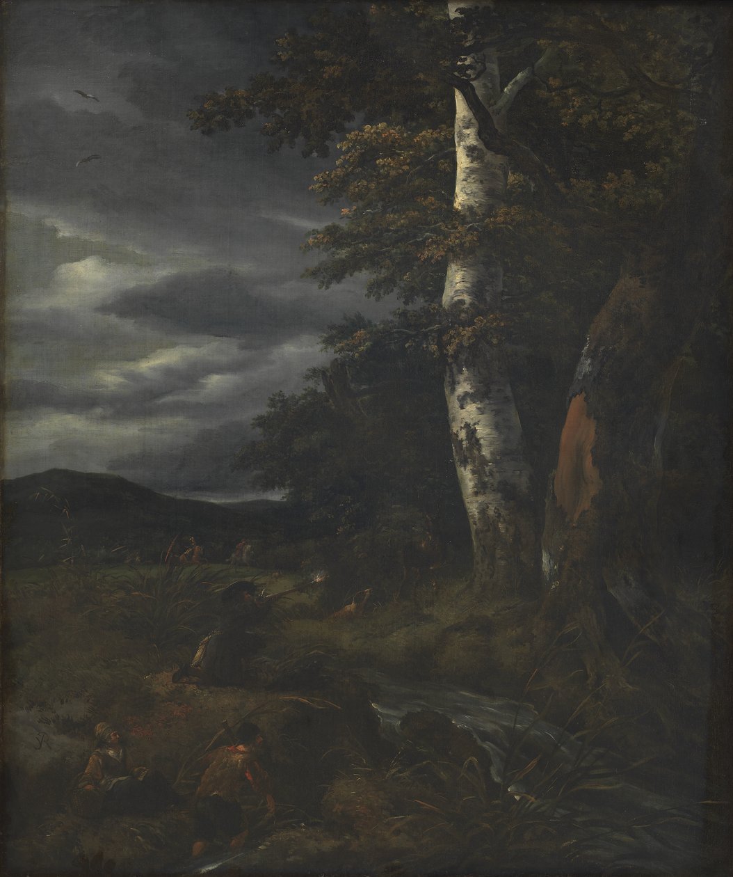 Landschap met een jachttafereel door Jacob van Ruisdael