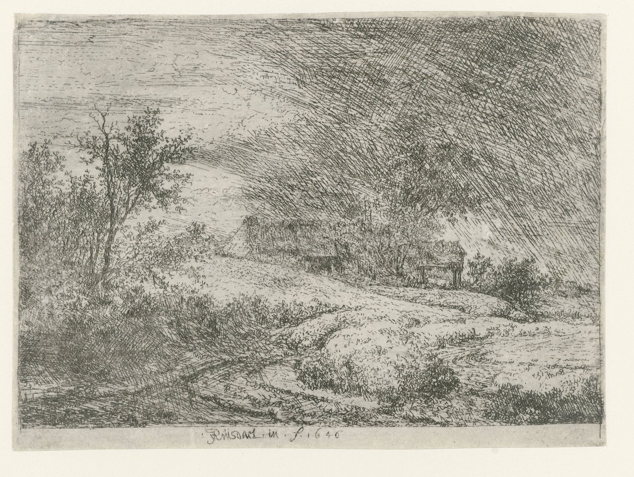 Landschap met een boerderij door Jacob van Ruisdael