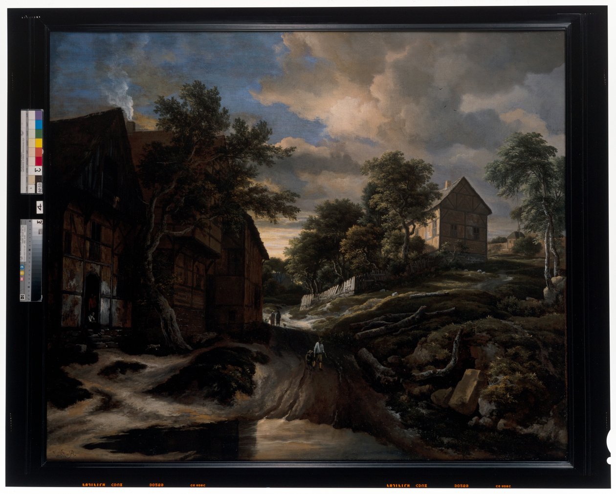 Landschap met vakwerkhuizen door Jacob Isaaksz. or Isaacksz. van Ruisdael
