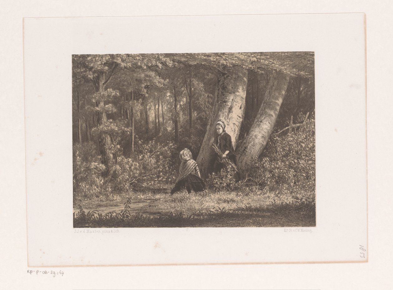 Twee meisjes in het bos door Jacob Jan van der Maaten