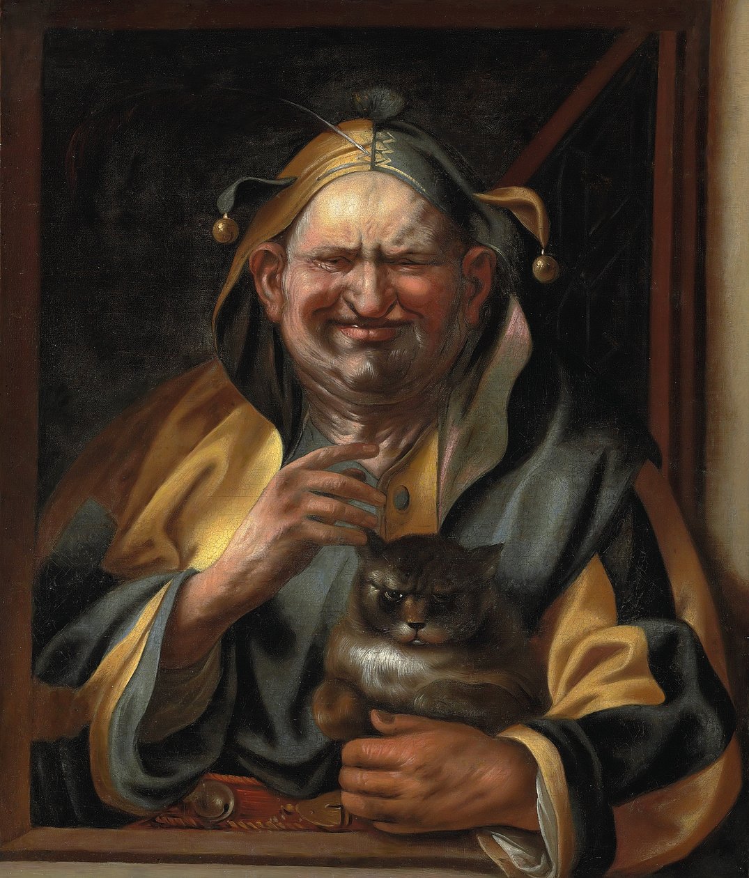 Een nar met een kat door Jacob Jordaens