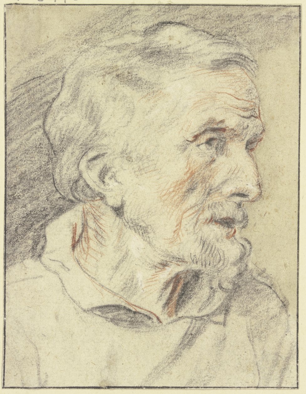 Borstbeeld van een oude man in profiel naar rechts door Jacob Jordaens