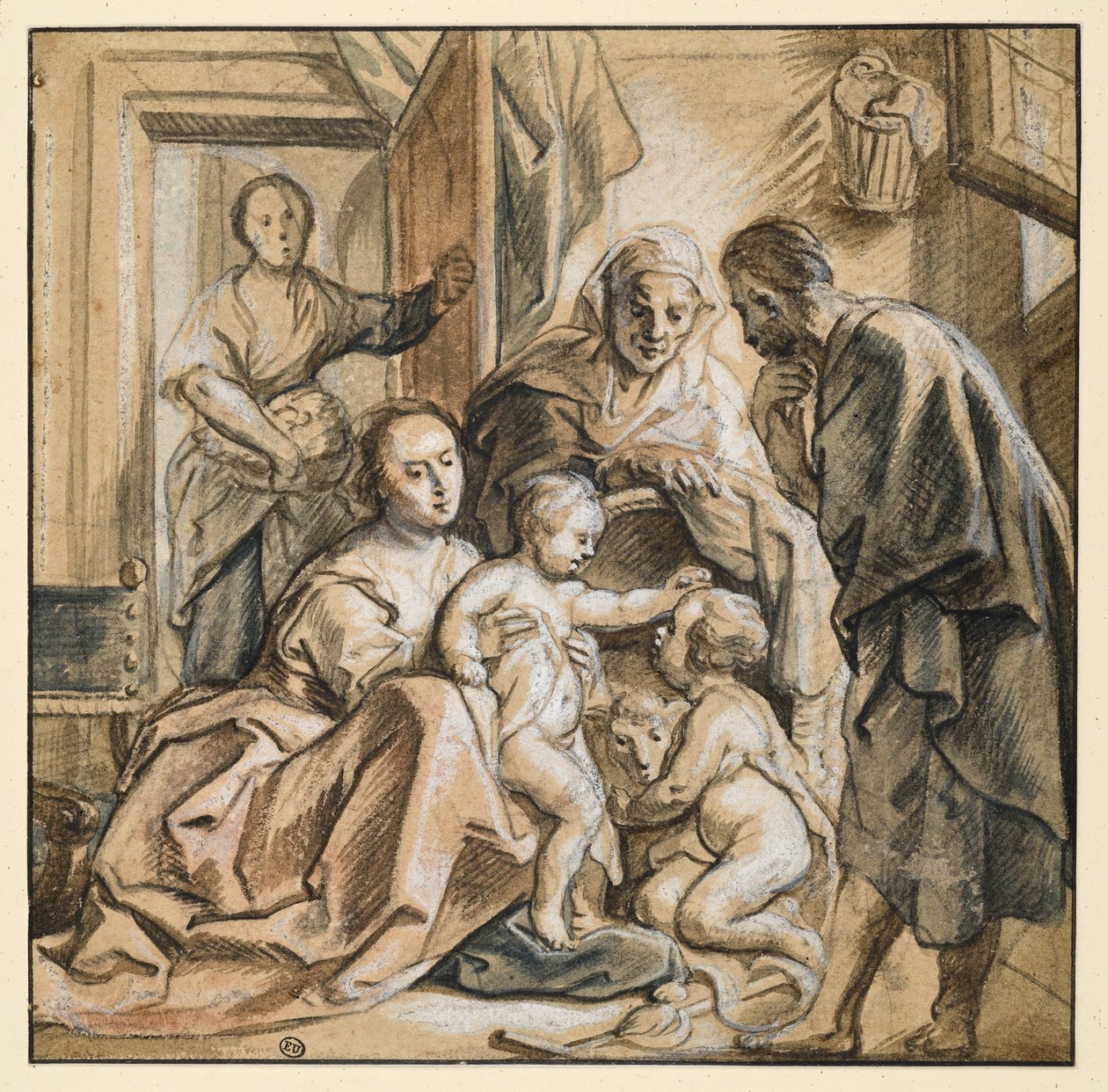 De Heilige Familie met Elisabeth en de kleine Johannes door Jacob Jordaens