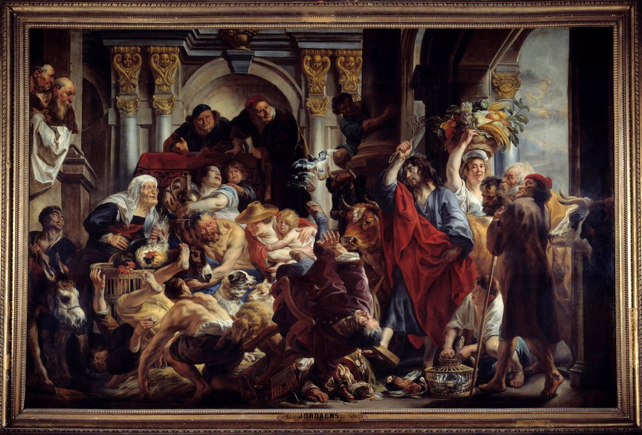 Jezus verjaagt de kooplieden uit de tempel door Jacob Jordaens