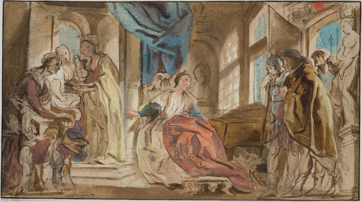 Telemachos leidt Theoklymenos voor zijn moeder Penelope door Jacob Jordaens