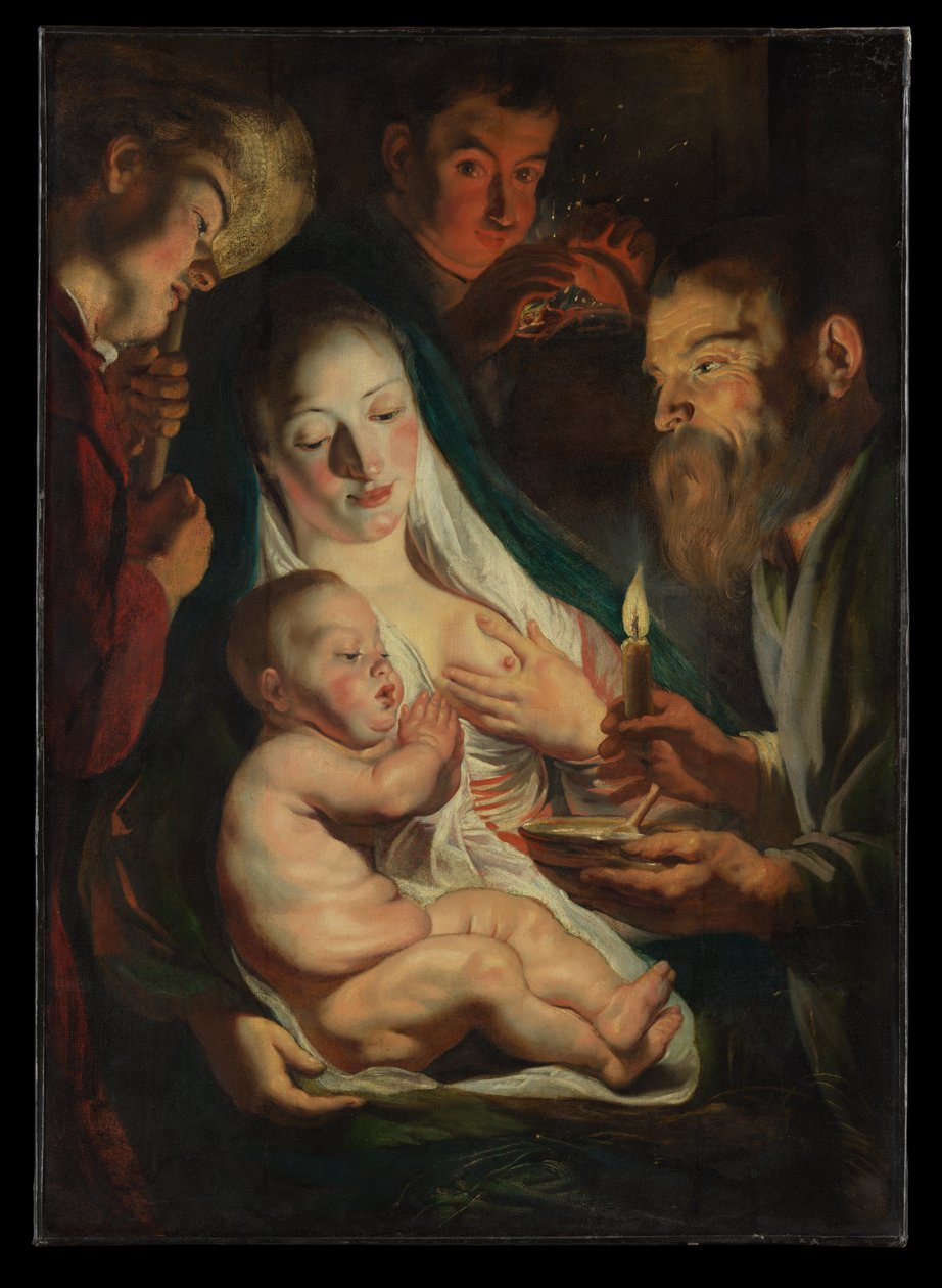 De Heilige Familie met herders door Jacob Jordaens