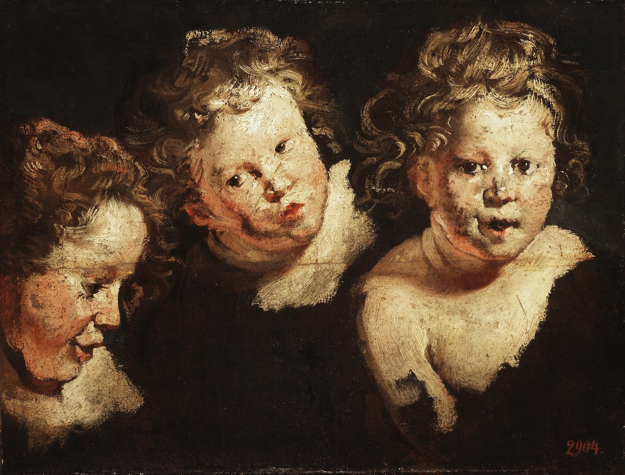 Drie studies van het hoofd van een kind door Jacob Jordaens