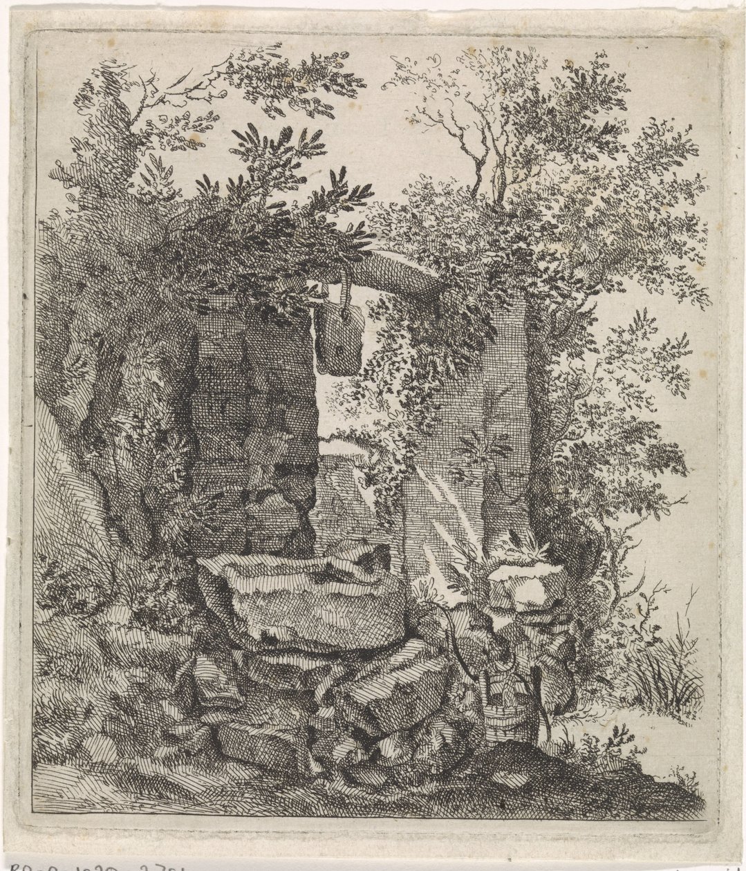 Vervallen stenen poort in een landschap door Jacob Lutma