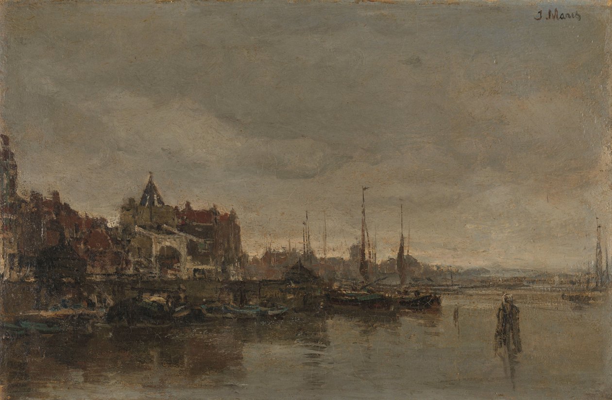 De Schreierstoren met de brug over de Gelderse Kade te Amsterdam door Jacob Maris