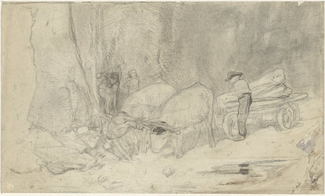 Ossenwagen op bergweg door Jacob Maris