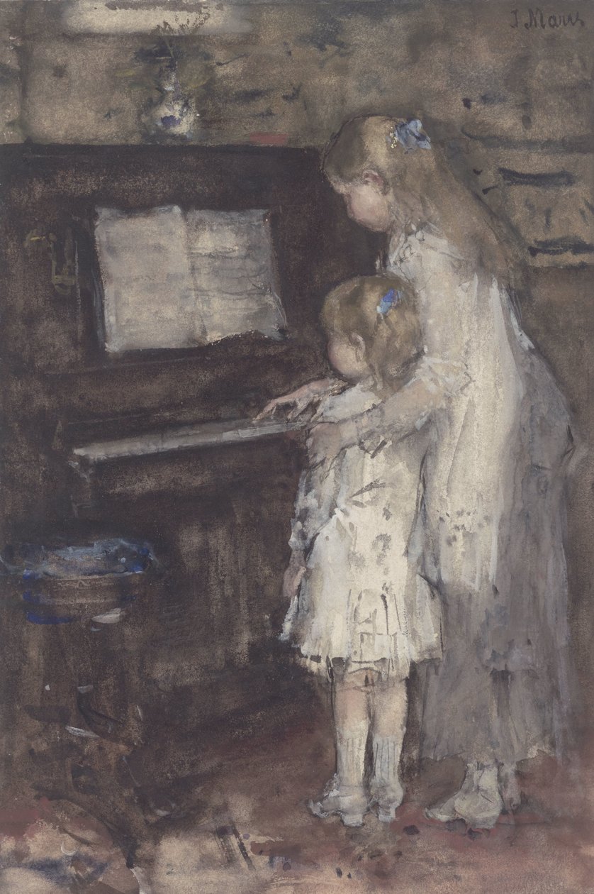 Twee meisjes aan de piano door Jacob Maris