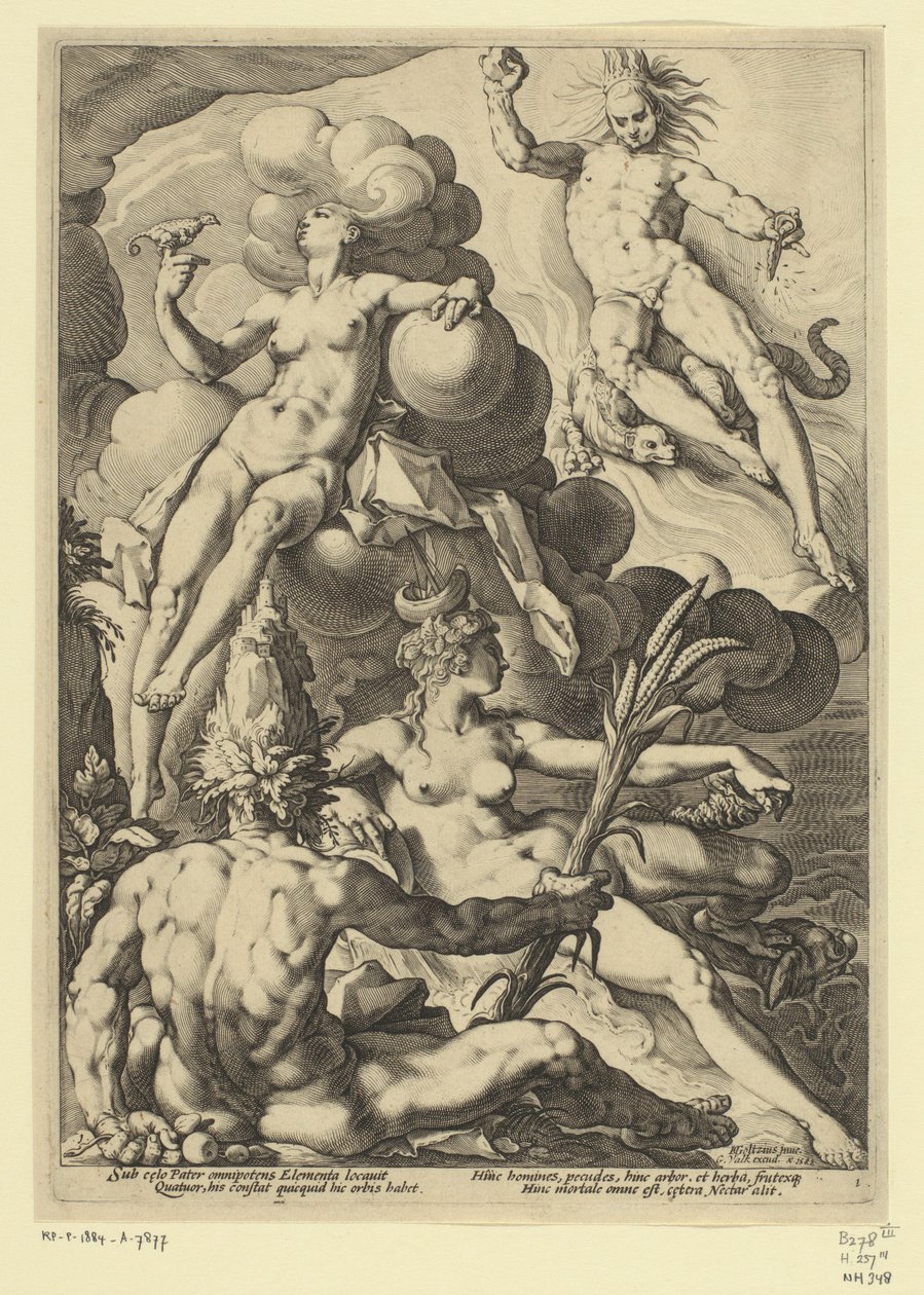 De vier elementen (Mythologische en allegorische voorstellingen) door Jacob Matham (attributed to)