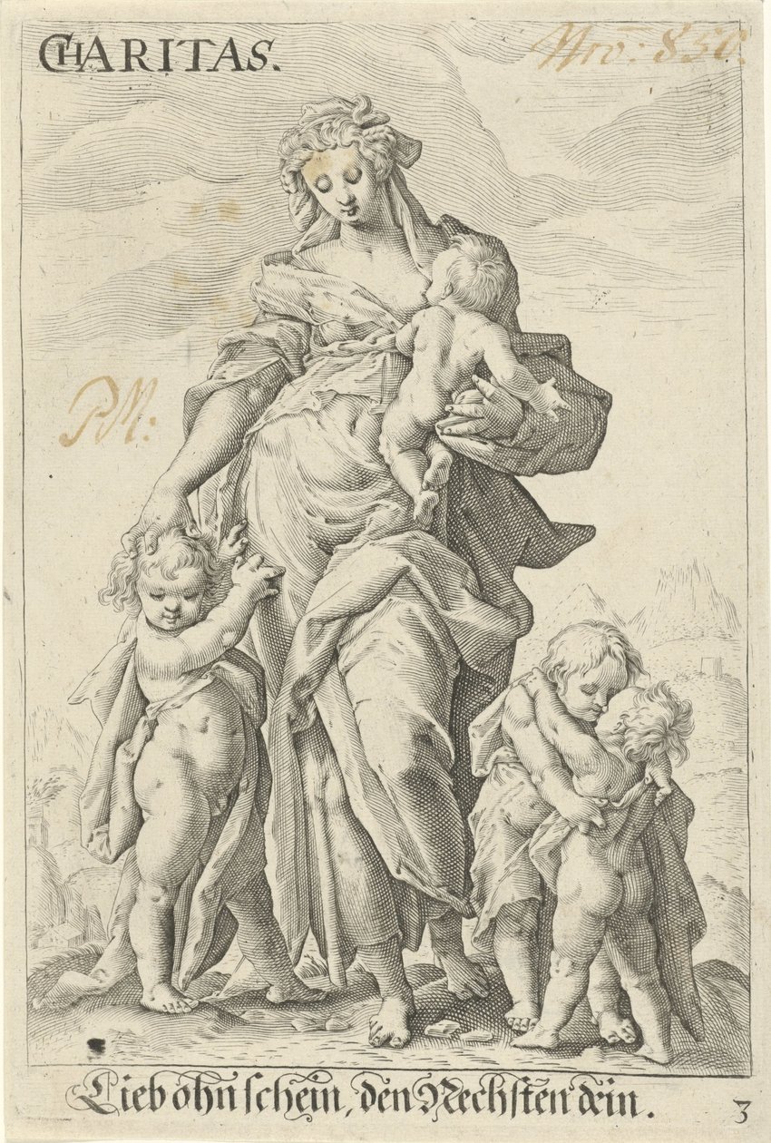 Liefde (Caritas) door Jacob Matham (attributed to)
