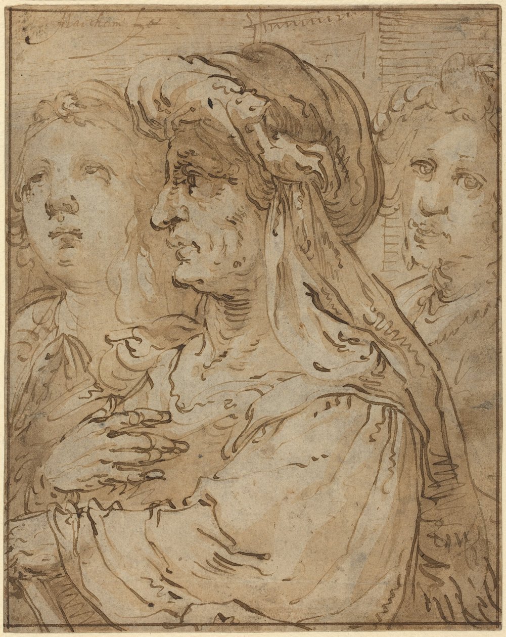 Allegorie op leeftijd (pen en bruine inkt met bruin gewassen op gelaagd papier) door Jacob Matham