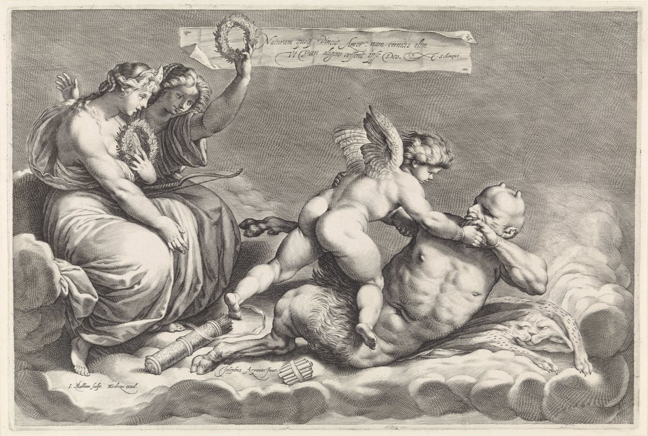 Amor overmeestert Pan door Jacob Matham