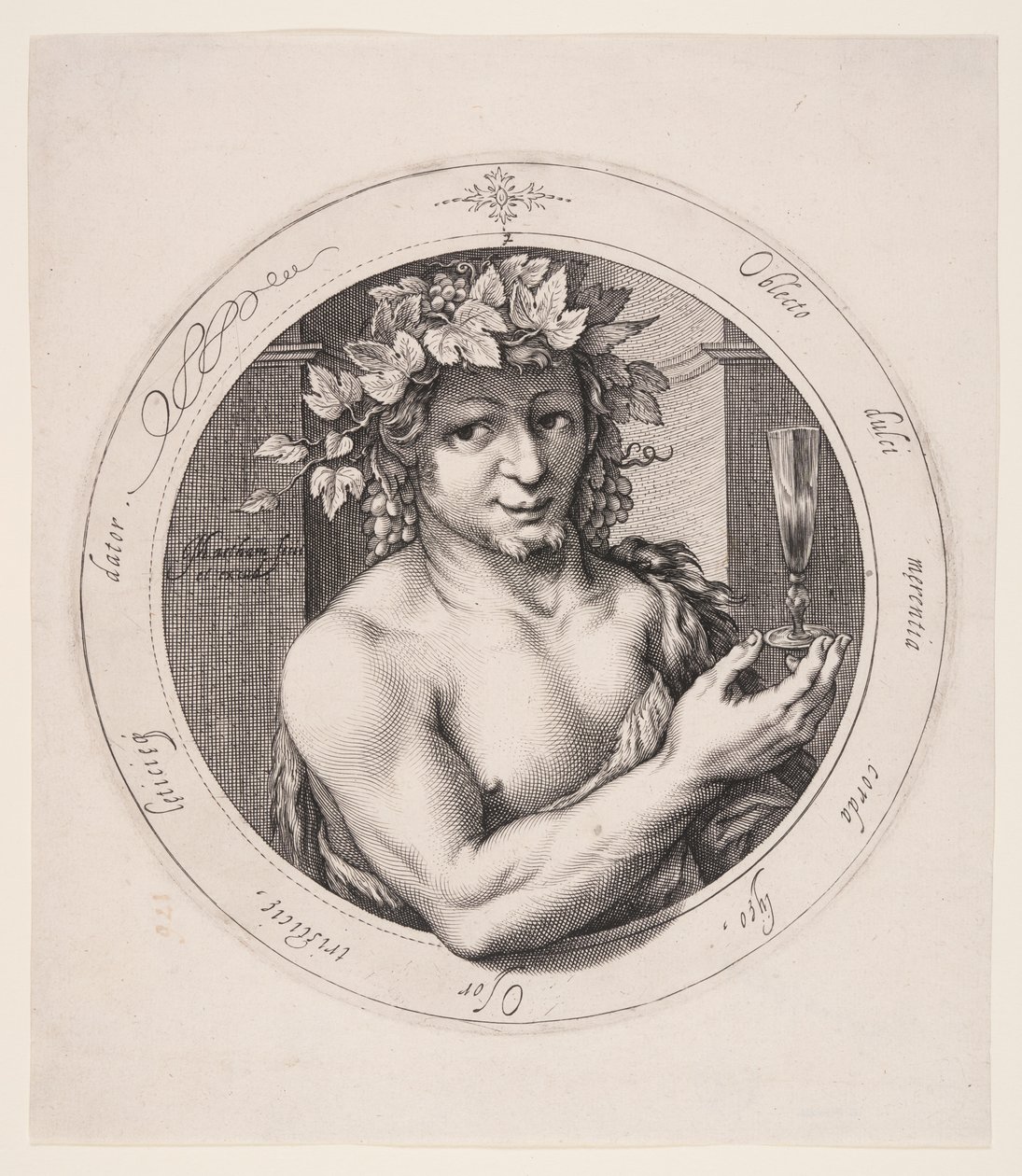 Bacchus, plaat 2 uit Serie van drie goden door Jacob Matham