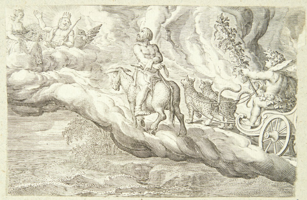 Bacchus en Vulcanus keren terug naar Olympus door Jacob Matham