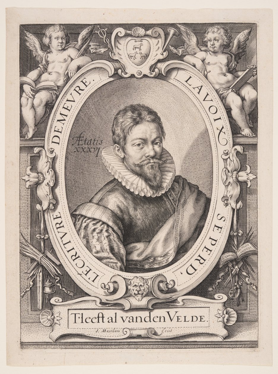 Jan van de Velde the Elder, Calligrapher in Haarlem door Jacob Matham