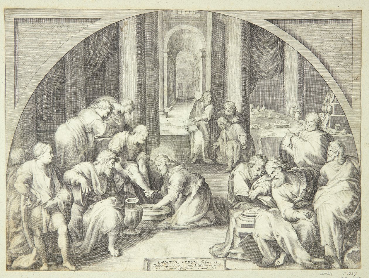 Christus wast de voeten van de apostelen door Jacob Matham