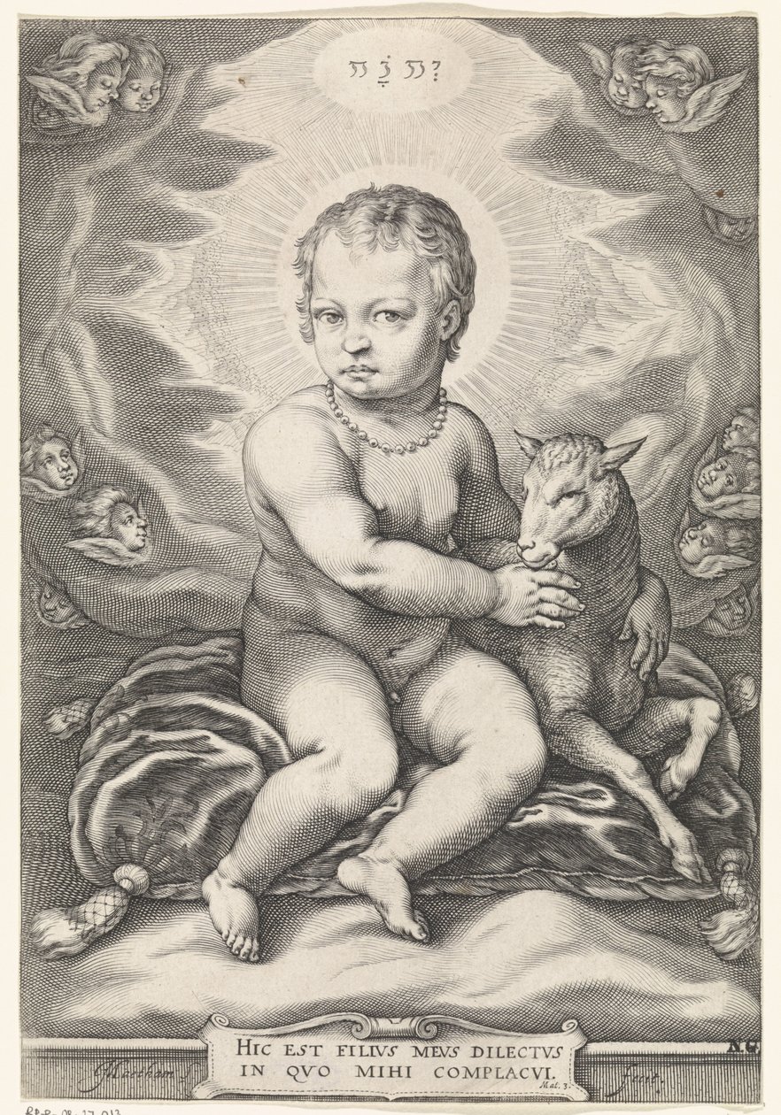 Zittend Christuskind met lam door Jacob Matham