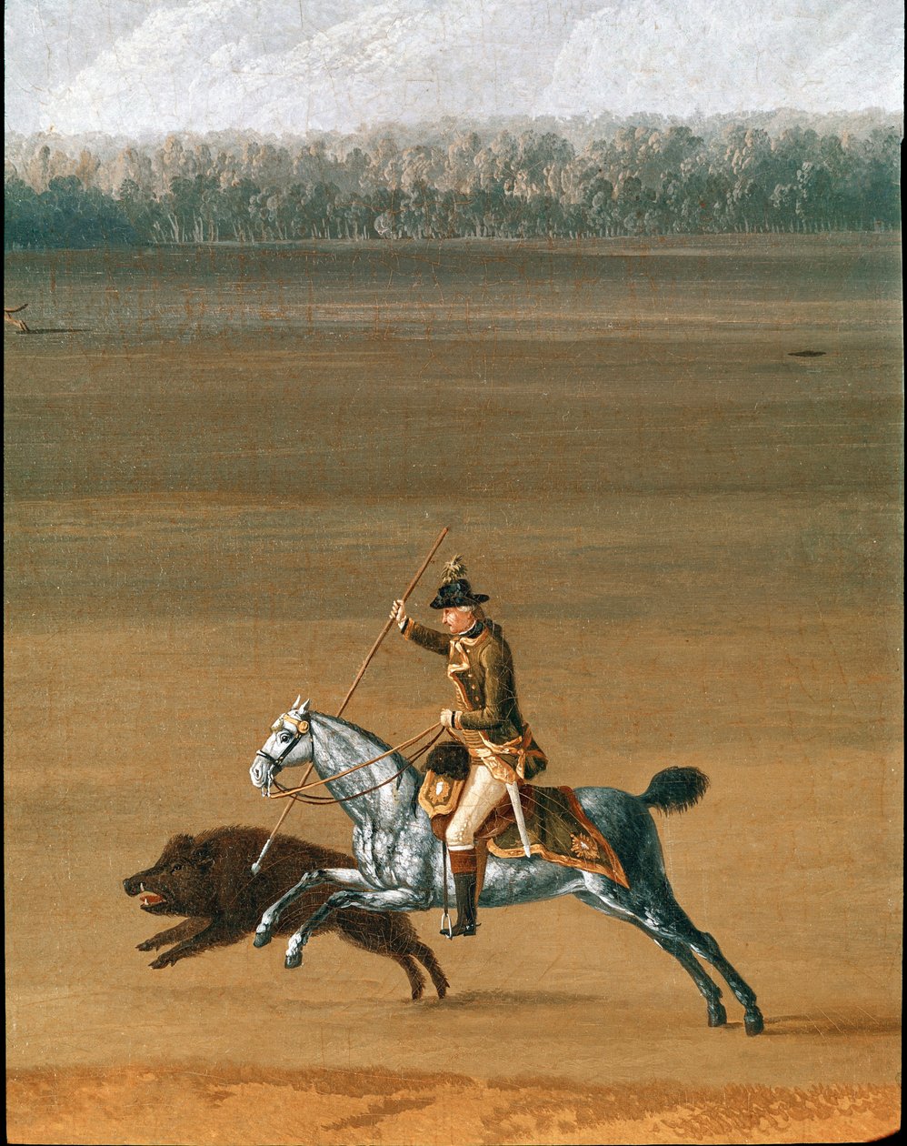 Ferdinand IV op jacht naar wilde zwijnen op het landgoed Cassano (detail) door Jacob Philippe Hackert