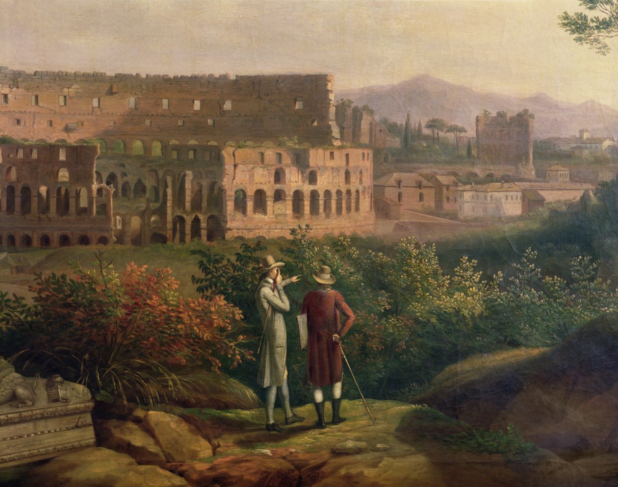 Johann Wolfgang von Goethe (1749-1832) bezoekt het Colosseum in Rome, ca. 1790 door Jacob Philippe Hackert