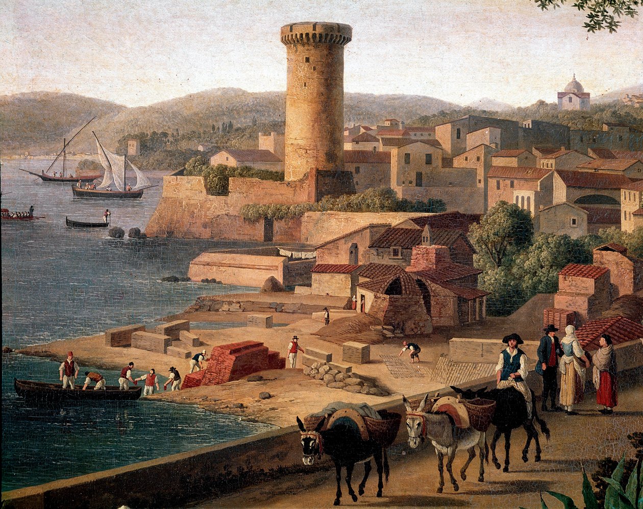 Landschap van Gaeta (Gaete) met baksteenfabriek Detail door Jacob Philippe Hackert