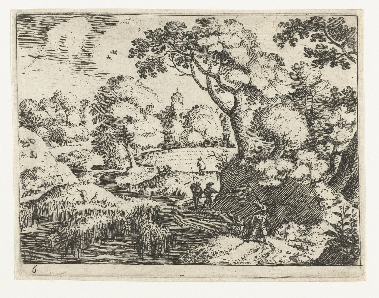 Landschap met reiziger en soldaten door Jacob Savery (I)