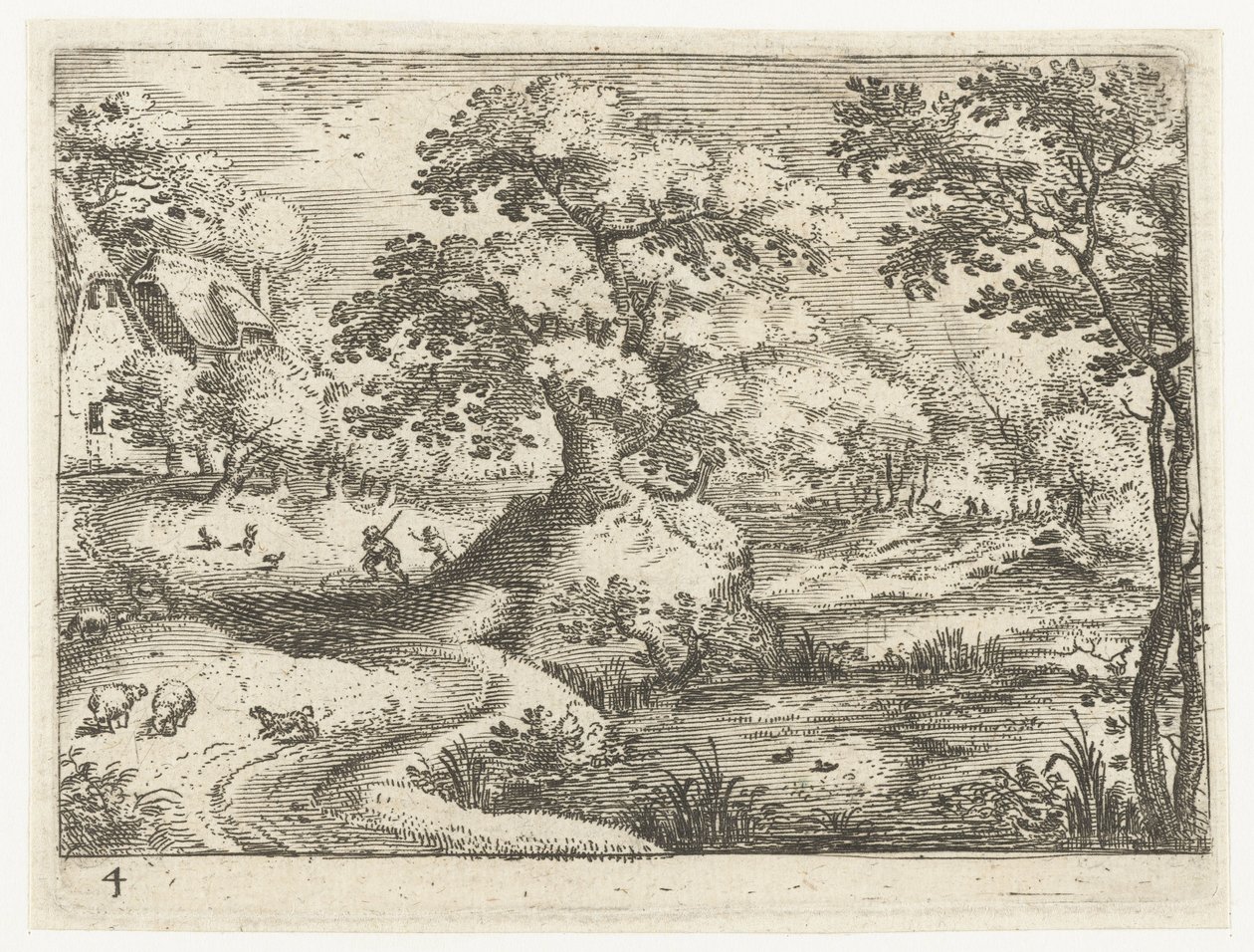 Landschap met reizigers nabij huizen door Jacob Savery (I)