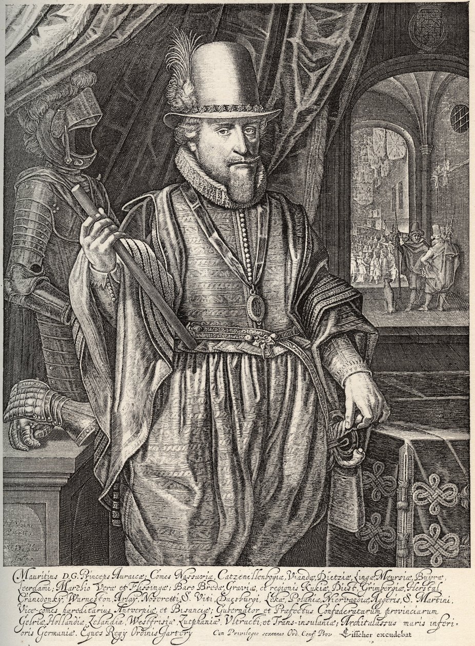 Portret van Maurits van Nassau (1567-1625), prins van Oranje, graaf van Nassau. Gravure door Willem Jacobsz Delff (1580-1638) 17e eeuw door Jacob Willemsz Delff